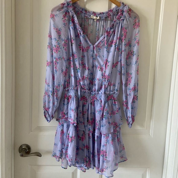 $395 LOVESHACKFANCY Popover Dress Blue Sheer Skies Size XS Blue Floral - Picture 3 of 7